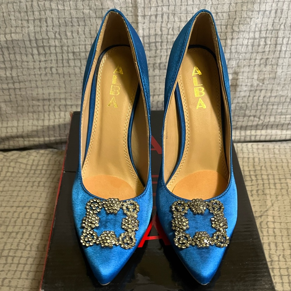 Alba Royal Blue Embellished Pump Heels